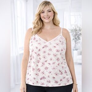 XL CLEO Tank top reversible, pink white polka dots and white with pink flowers